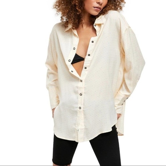 FREE PEOPLE All Smile Button Down Ivory Blouse We The Free Size Small NEW - Picture 1 of 12